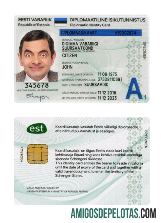 Carteira de identidade diplomática da Estônia 2018 presente amostra